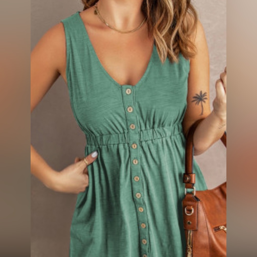 Women’s Green Button Down Sleeveless Mini Dress